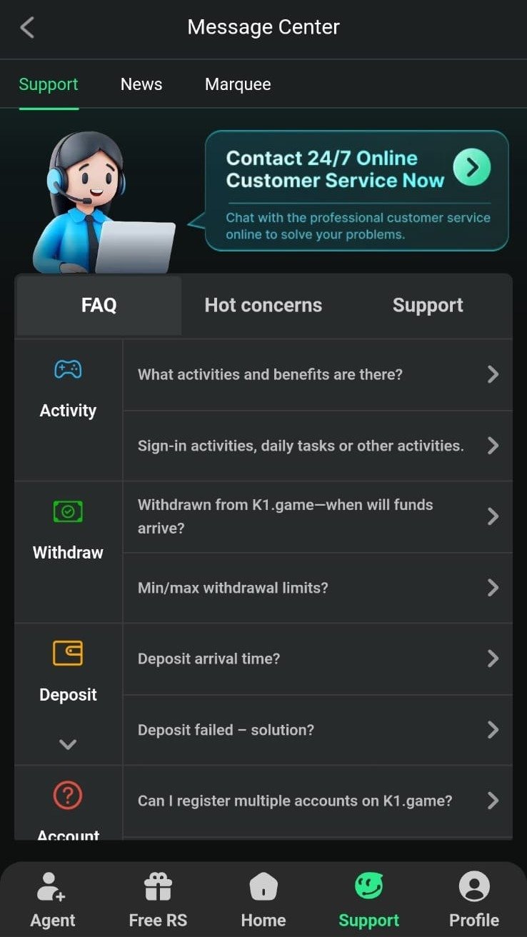 K1 app screenshot 8 — K1 game apk lobby, slots and live games